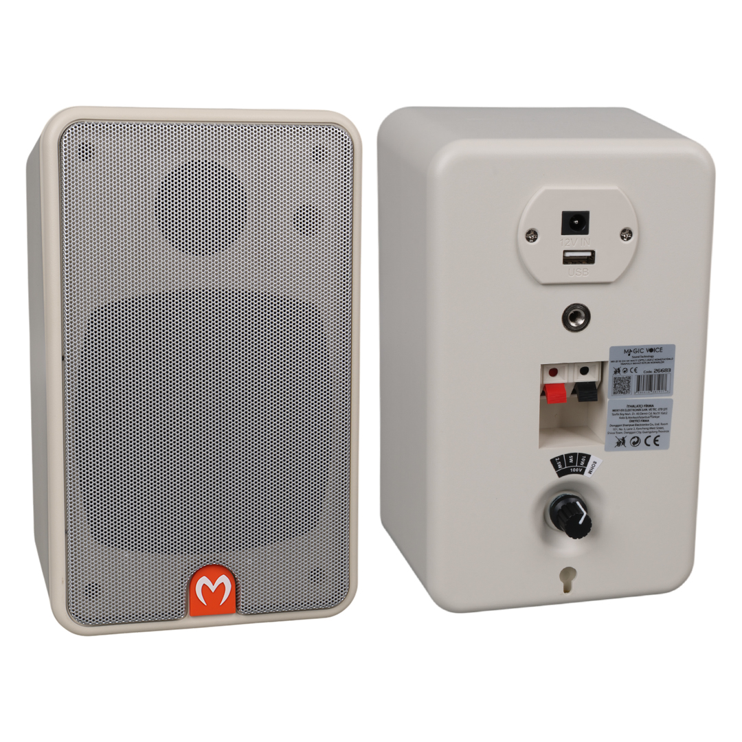 MAGICVOICE MV-21 10 CM 40 WATT KOMÜTATÖRLÜ HAT TRAFOLU BEYAZ SÜTUN HOPARLÖR (2'Lİ TAKIM)