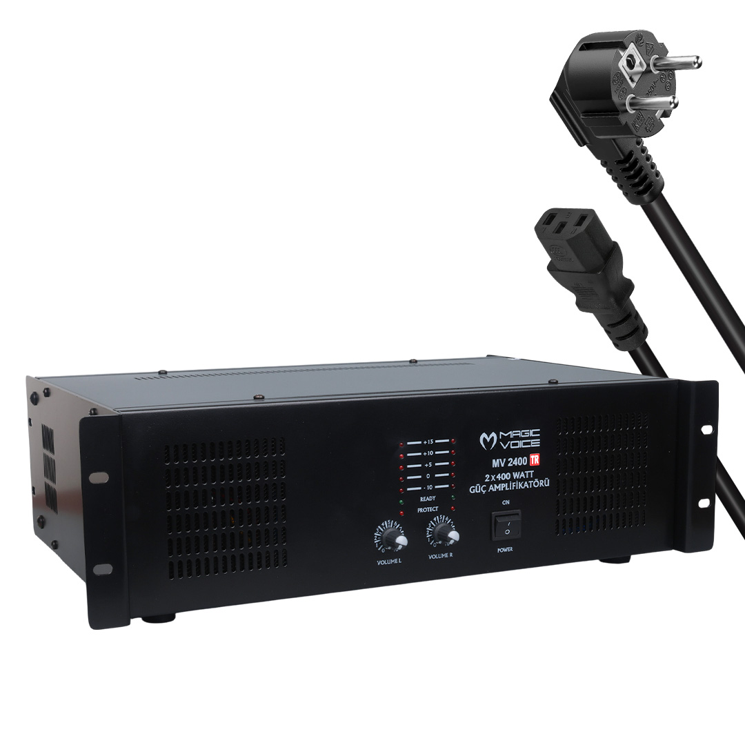 MAGICVOICE MV-2400 2X400 WATT 4-8 OHM -100 V 19'' RACK HAT TRAFOLU POWER ANFİ