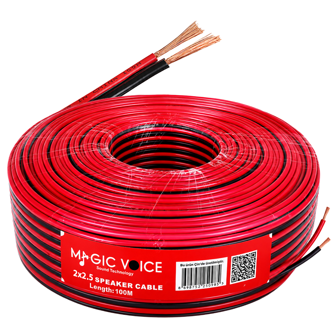 MAGİCVOİCE MV-29560 2X2.50MM SİYAH KIRMIZI 100 METRE CCA HOPARLÖR SES KABLOSU