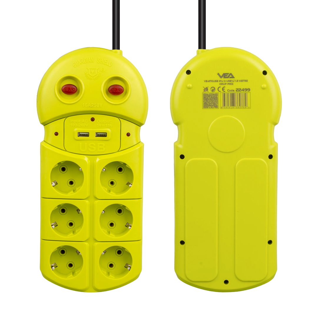 VEA VE-970USB 6'LI 2 USB'Lİ 1.5 METRE GRUP PRİZ