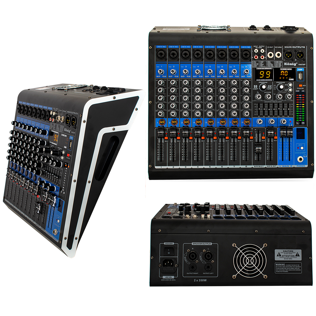 KÖNİG KA-8700 P USB-BLUETOOTH-EKOLAYZER 8 KANAL 2X350 WATT 99 DSP POWER MİXER