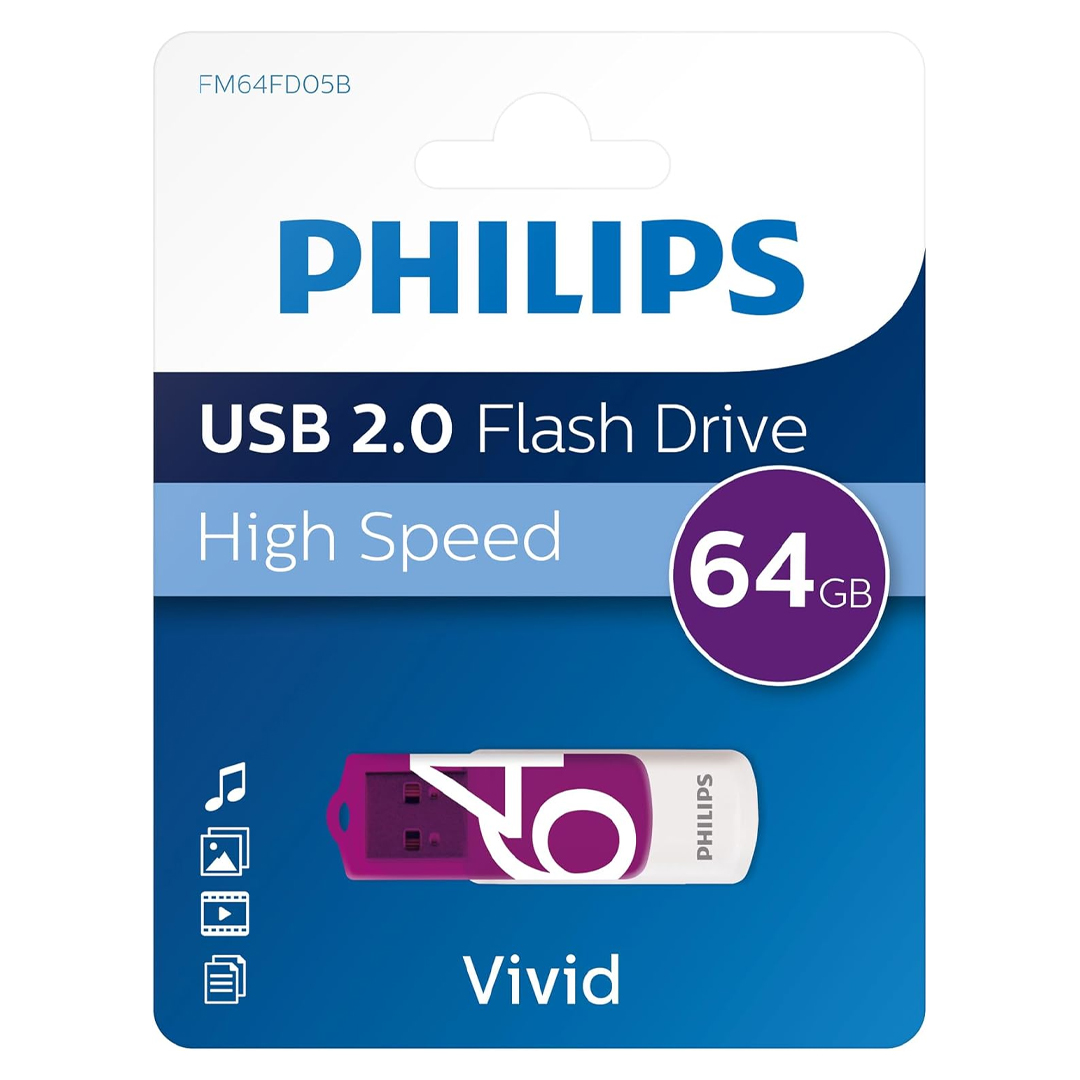 PHILIPS FM64FD05B/00 MOR/BEYAZ PLASTİK KASA 64GB USB 2.0 FLASH BELLEK