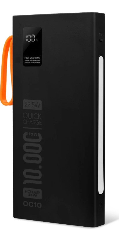 POWERWAY QC10-PD 10.000 MAH DAHİLİ KABLOLU VE FENERLİ HIZLI ŞARJ POWER BANK