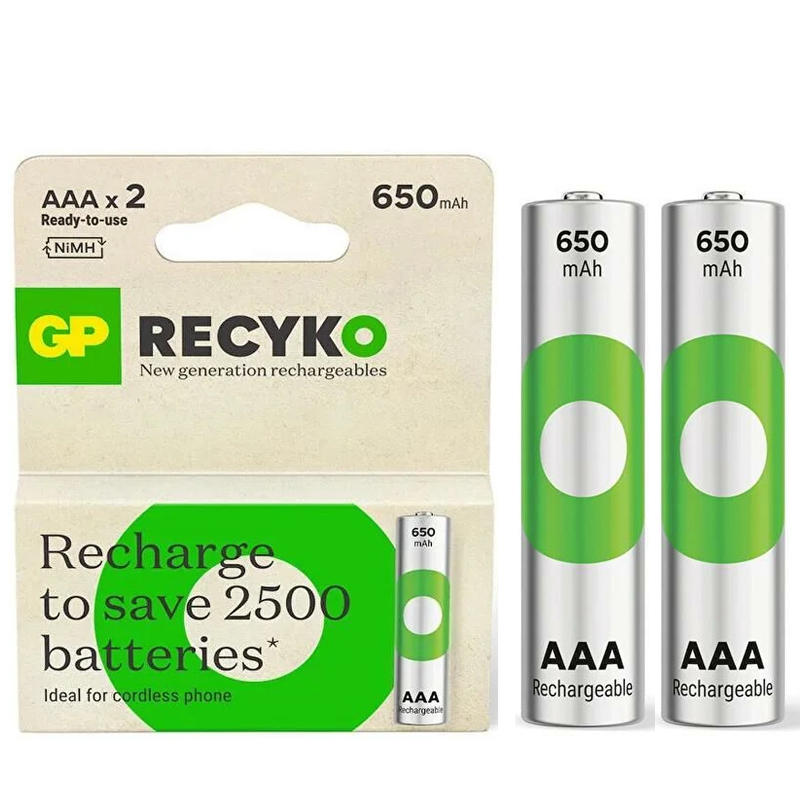 GP RECYKO 650 MAH R03 AAA ŞARJLI 2'Lİ İNCE KALEM PİL GP65AAAHCER21-2TLB2 (GPRHCH63E041