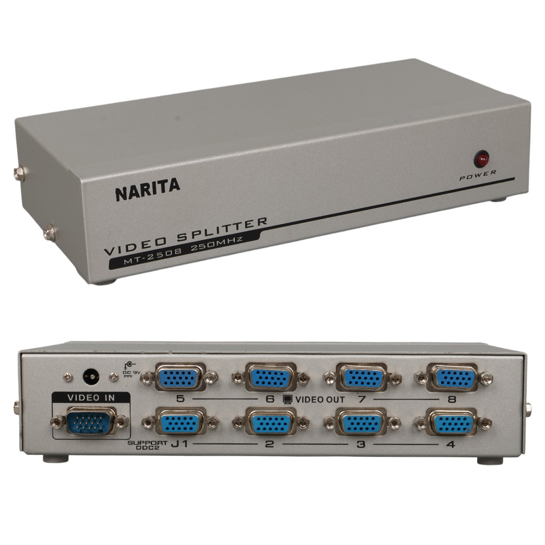NARİTA NRT-2508 8 PORT VGA DAĞITICI ÇOĞALTICI SPLİTTER 9 VOLT ADAPTÖRLÜ 1920X1440 250MHZ 180X93X40MM