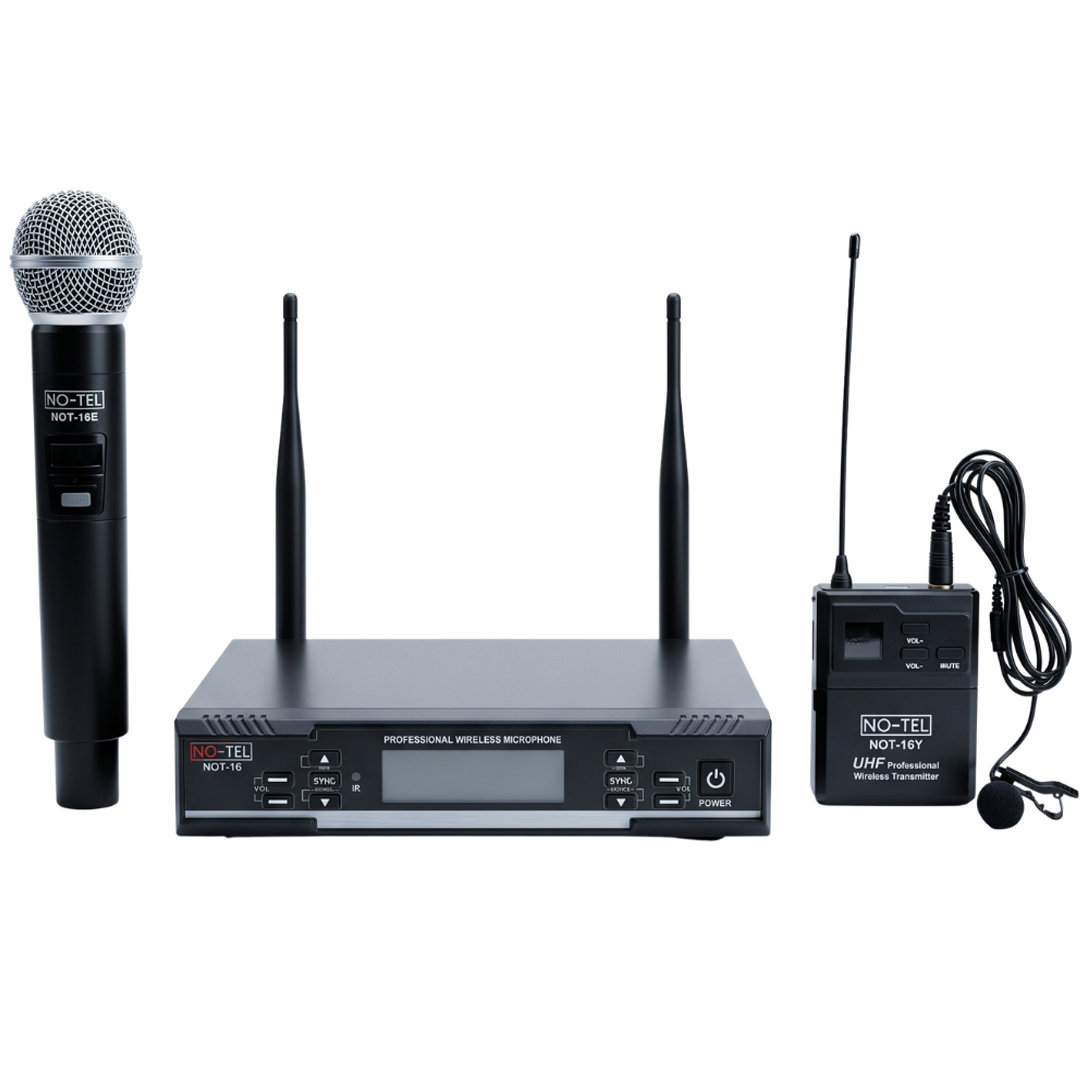 NOTEL NOT-16EY UHF 2X100 KANAL ÇİFTLİ KABLOSUZ EL VE YAKA MİKROFON SETİ