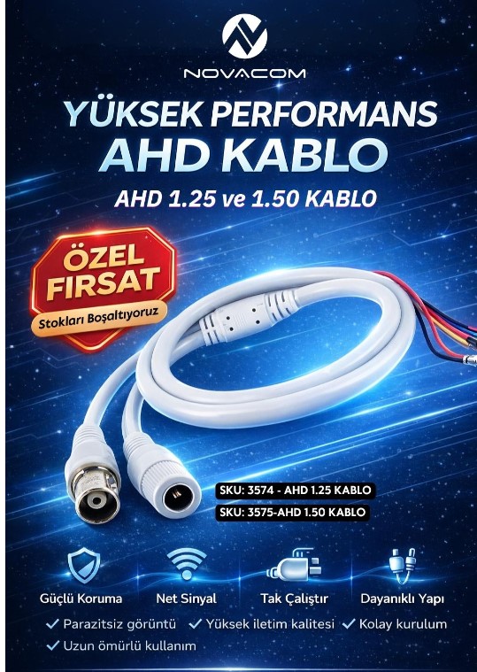 NOVACOM 3575 AHD 1.50 BNC - DC SOKETLİ KAMERA BAĞLANTI KABLOSU (ZH-3Y / PH-2Y SOKET)