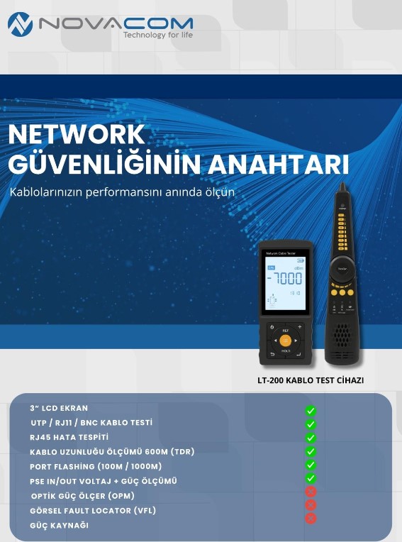 NOVACOM LT-200S 3'' LCD EKRANLI TDR METRAJ - PSE VOLTAJ - NETWORK KABLO TEST CİHAZI