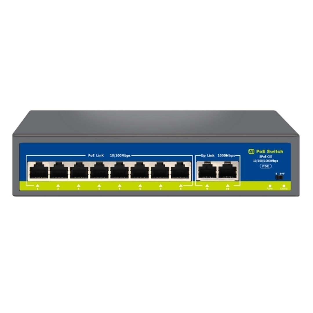 NOVACOM NVC-HIF0820GBL-C 8 PORT 100/1000 POE 2 PORT UPLINK GIGABIT POE SWITCH