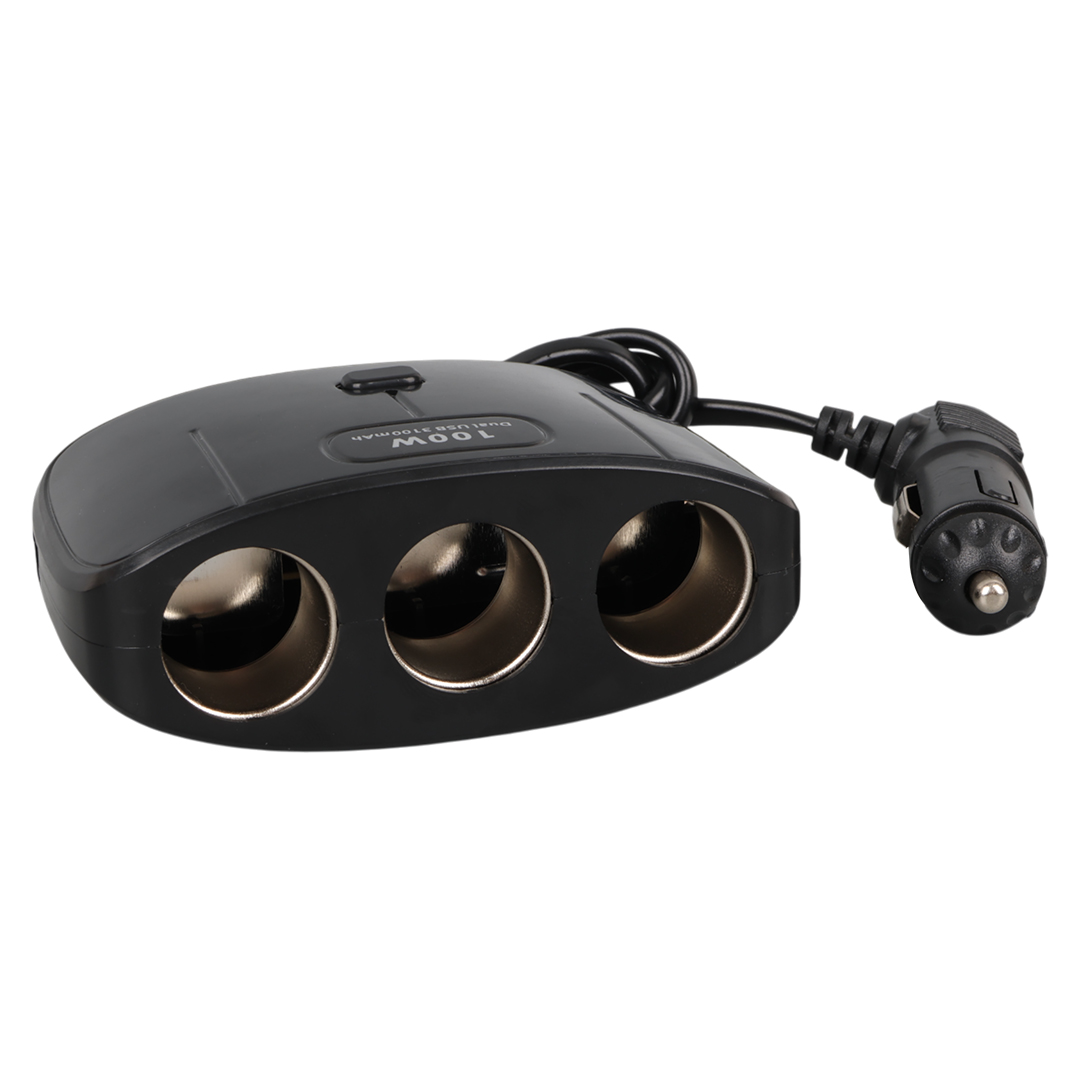 OLESSON 1635 12-24V ÇİFT USB 100W 70 CM KABLOLU 3'LÜ ARAÇ ÇAKMAK ÇOKLAYICI 100X66X40MM