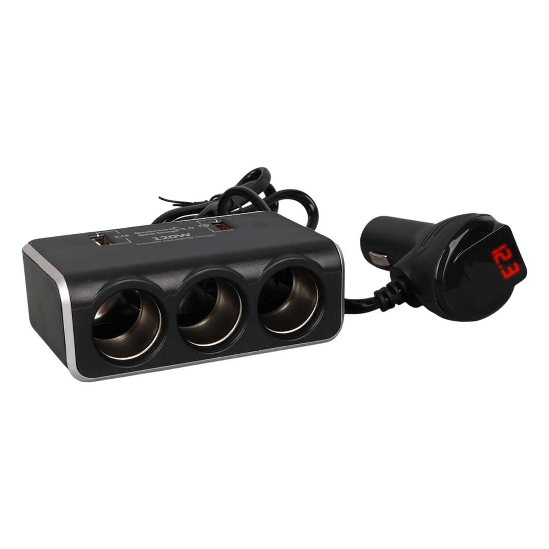 OLESSON 1639 12-24V ÇİFT USB GİRİŞLİ HIZLI ŞARJ 120W 80CM KABLOLU DİJİTAL VOLTAJ EKRANLI 3'LÜ ARAÇ ÇAKMAK ÇOKLAYICI