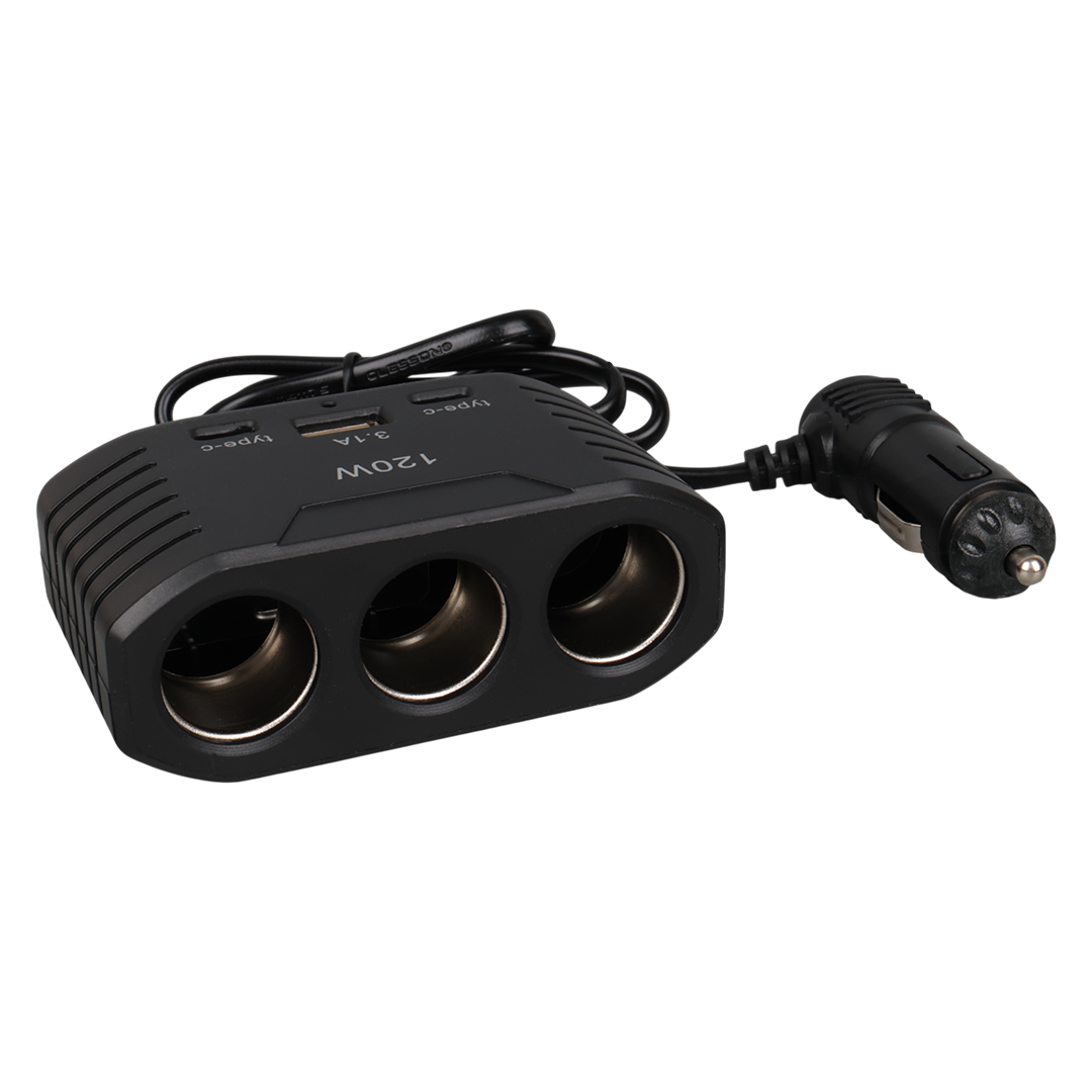 OLESSON 2012 12-24V ÇİFT TYPE-C - TEK USB GİRİŞLİ 120W 80CM KABLOLU 3'LÜ ARAÇ ÇAKMAK ÇOKLAYICI