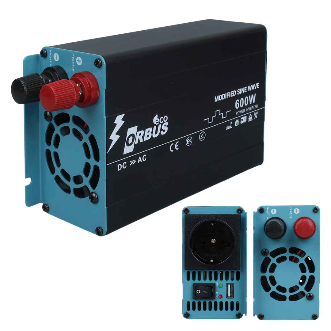 ORBUS MSE600W 12 VOLT - 220V AC50HZ 600 WATT SURGE ECO MODİFİED SİNUS İNVERTER 170X107X58MM