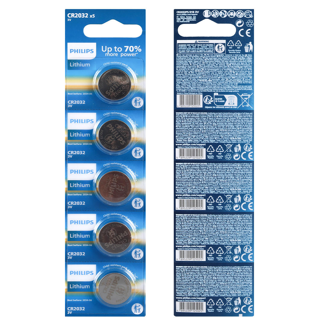 PHILIPS CR2032 3V LİTYUM MİNİ DÜĞME PARA PİL (BLİSTER 5'Lİ PAKET)