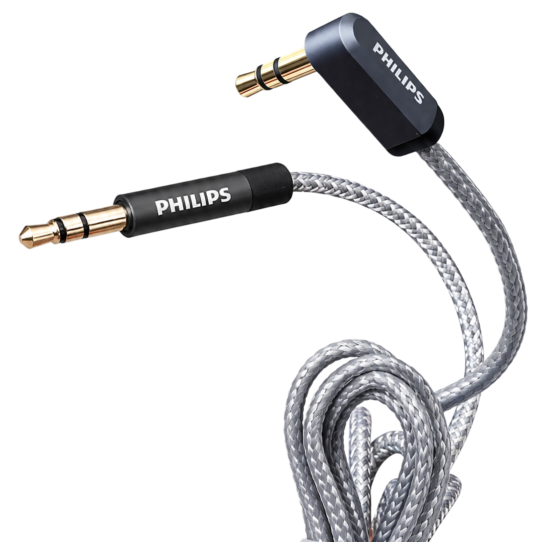 PHİLİPS SWR2114F/93 1 METRE 3.5MM STEREO AUX SES KABLOSU 90 DERECE L TİPİ AÇILI ÖRGÜLÜ ZIRHLI