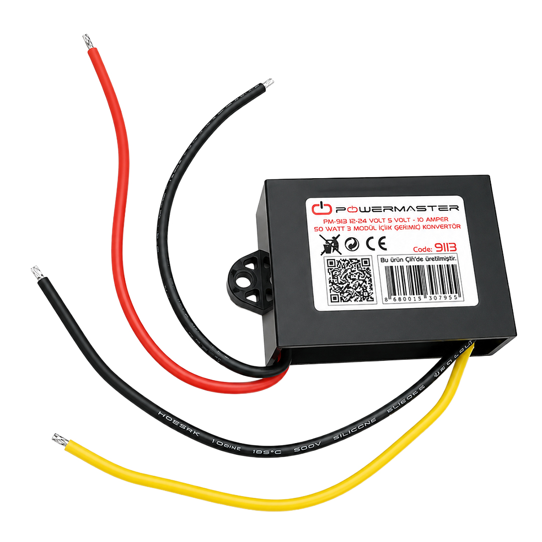 POWERMASTER 12-24 VOLT 5 VOLT - 10 AMPER 50 WATT 3 MODÜL İÇİN ÇEVİRİCİ KONVERTÖR