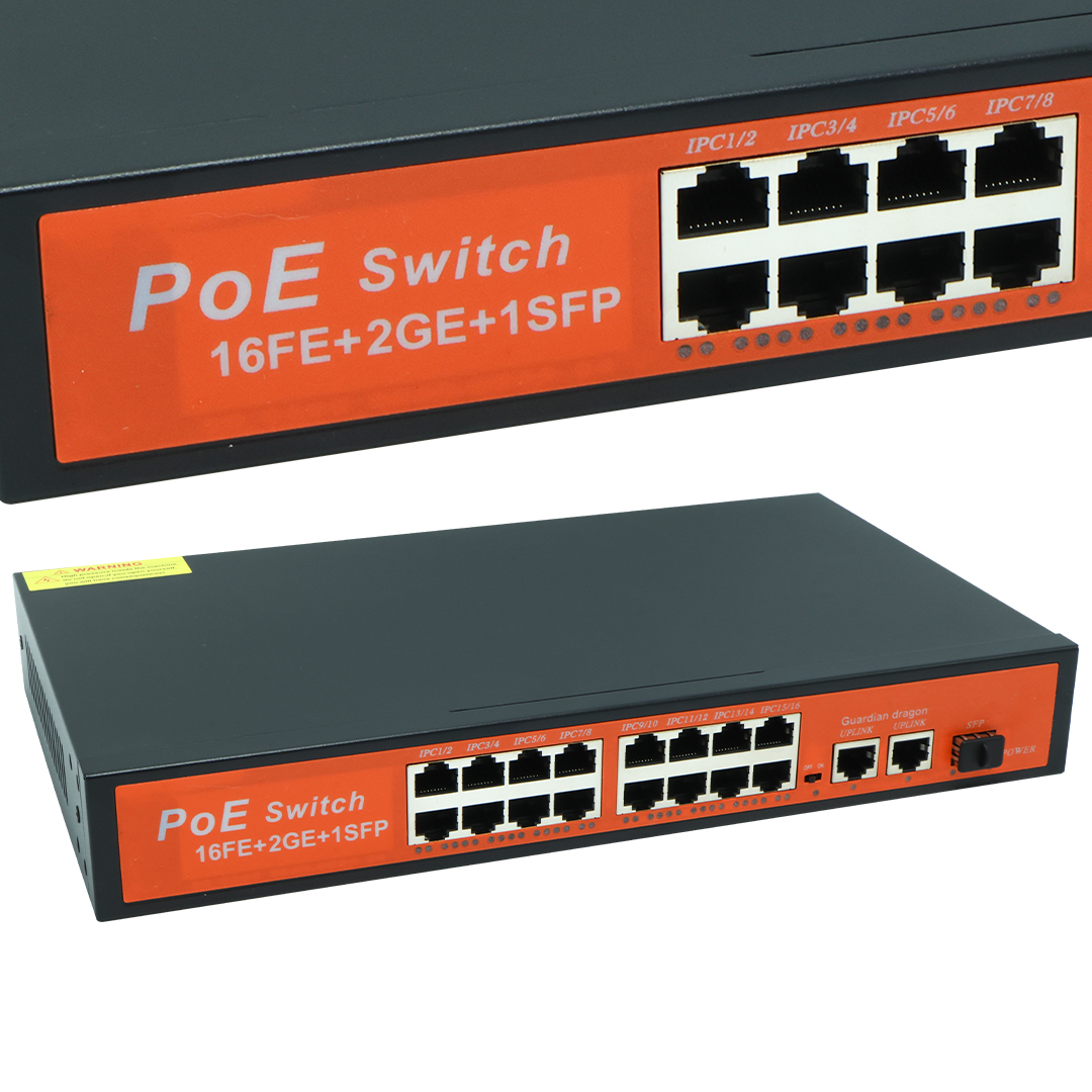 POWERMASTER 16 PORT 3 PORT/1000 UPLINK 200 WATT 16FE+2GE+1SFP POE GIGABIT ETHERNET SWITCH