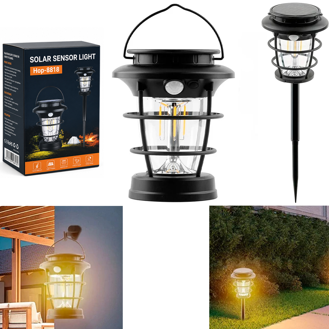 POWERMASTER HOP-8818 SENSÖRLÜ ŞARJLI+SOLAR PANELLİ 4 MODLU BEYAZ-GÜNIŞIĞI IŞIK BAHÇE-KAMP LAMBASI