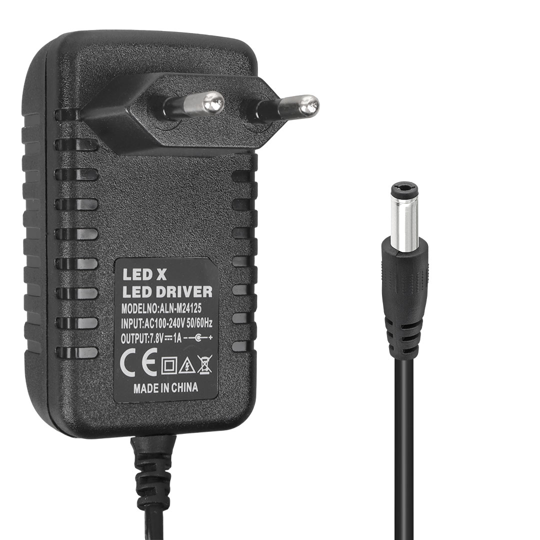 POWERMASTER LEDX ALN-M24125  7.8 VOLT - 1.2 AMPER 5.5*2.5 MM UÇLU LEDLİ PLASTİK KASA ADAPTÖR