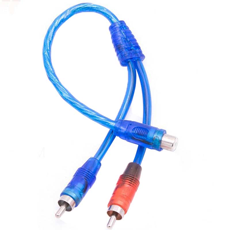 POWERMASTER PM-17604 MAVİ 1 DİŞİ 2 ERKEK RCA Y KABLO 30 CM SİLİKON KAPLI SES ANFİ BAĞLANTI KABLOSU