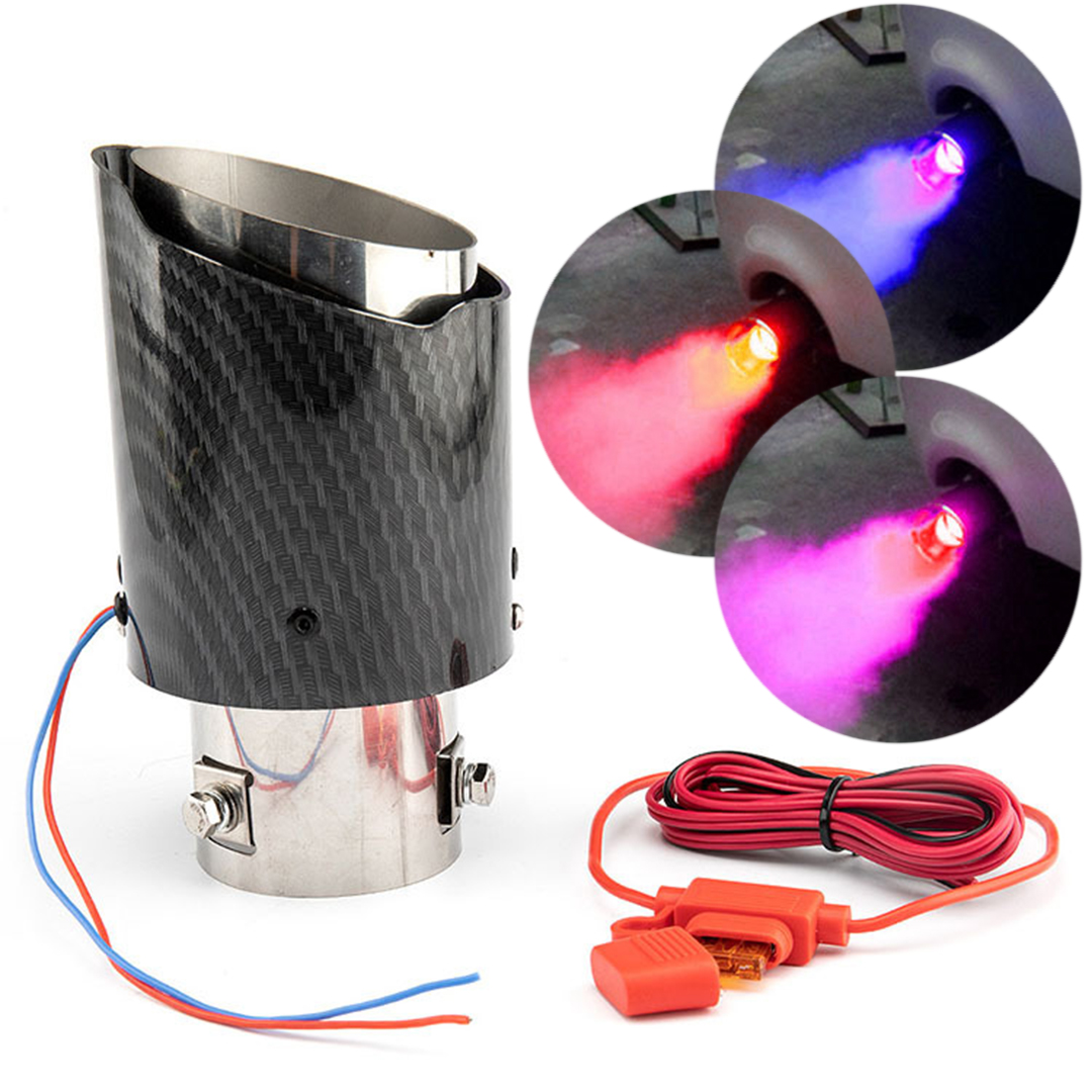 POWERMASTER PM-20518 KARBON FİBER GÖRÜNÜMLÜ IŞIKLI EGZOZ BAŞLIĞI MODİFİYE UCU (SABİT MAVİ/KIRMIZI LED)