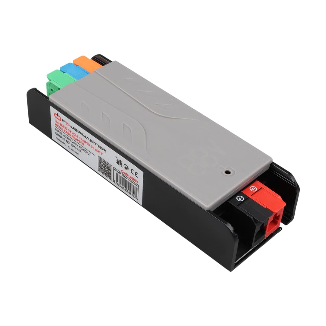 POWERMASTER PM-26837 12 VOLT 3 AMPER 36 WATT SLİM METAL KASA ADAPTÖR 128X42X27MM