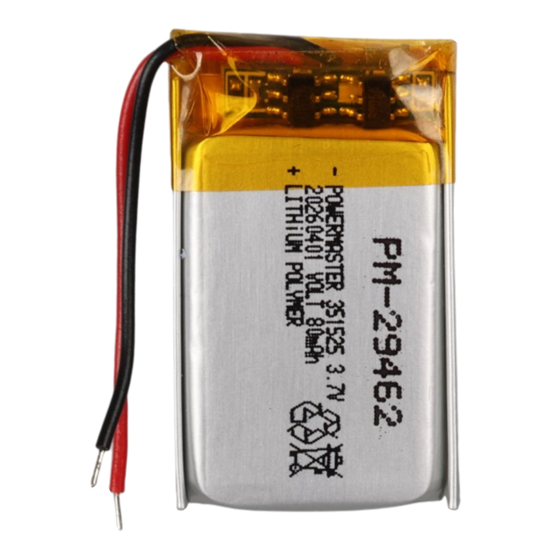 POWERMASTER PM-29462 3.7V 80MAH 351525 SOKETSİZ LİTYUM POLİMER (Lİ-PO) BATARYA ŞARJ EDİLEBİLİR CİKLET PİL