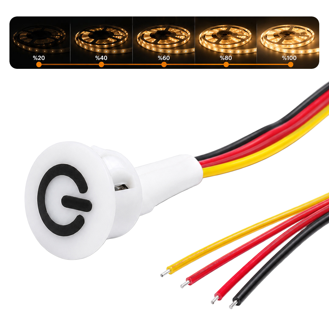 POWERMASTER PM-30798 12V DC 16MM GÖMME DOKUNMATİK LED DİMMER KONTROLCÜSÜ SWİTCH BUTON BEYAZ