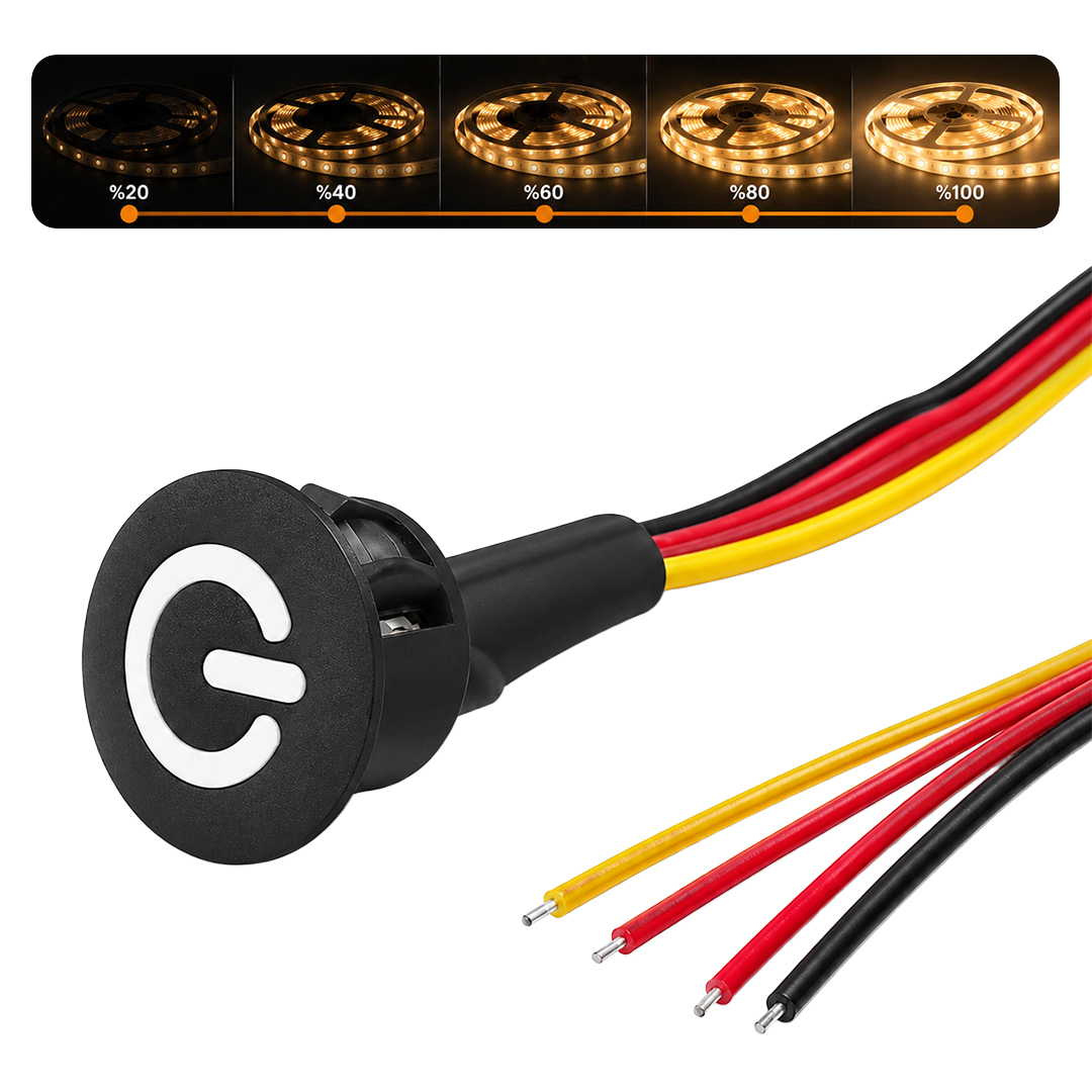 POWERMASTER PM-30933 24V DC 16MM GÖMME DOKUNMATİK LED DİMMER KONTROLCÜSÜ SWİTCH BUTON SİYAH