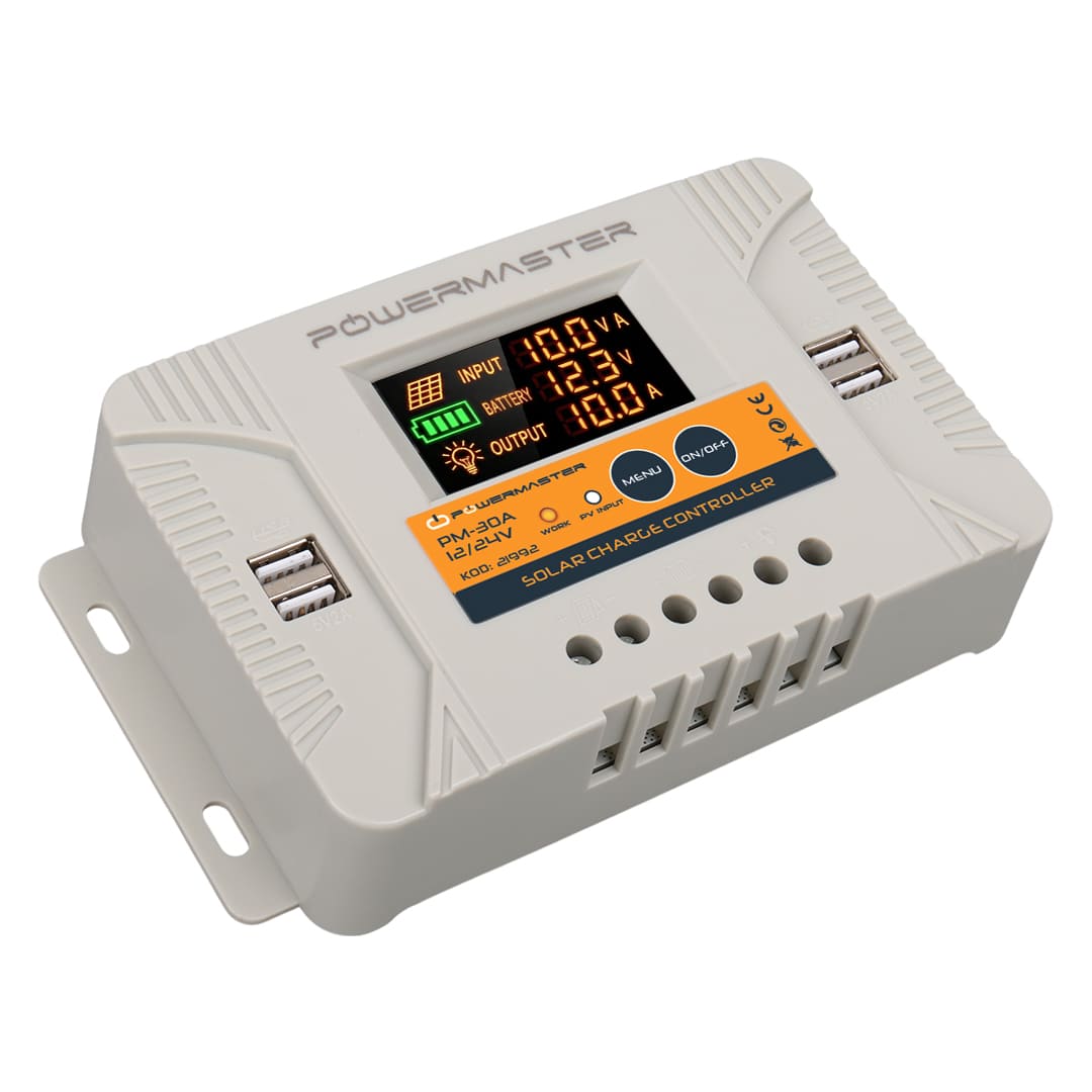 POWERMASTER PM-30A 12 VOLT - 24 VOLT - 30 AMPER 4 USB'Lİ DİJİTAL OTOMATİK SOLAR ŞARJ REGÜLATÖRÜ