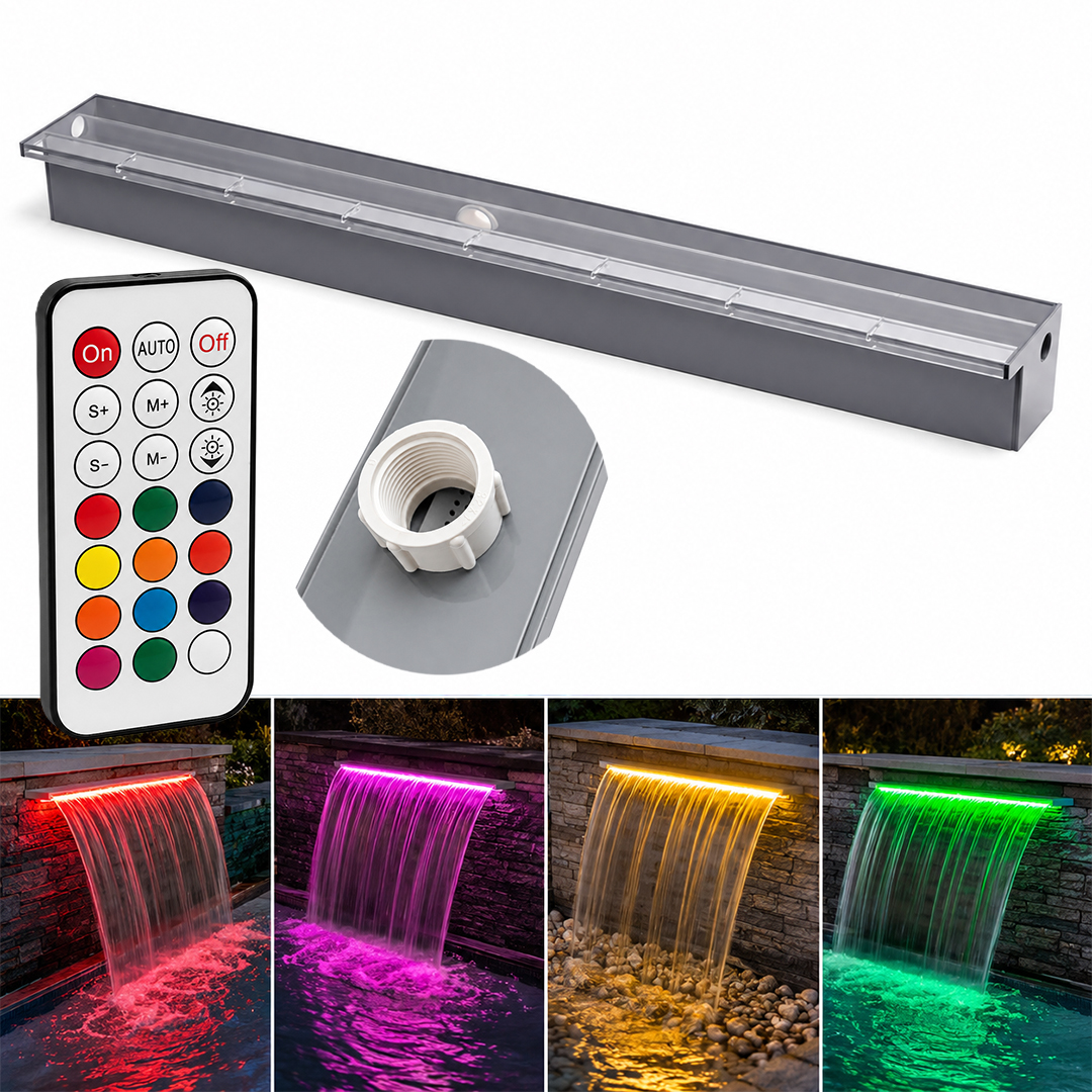 POWERMASTER PM-37795 HAVUZ VE BAHÇE ŞELALE BAŞLIĞI 90CM RGB LED'Lİ UZAKTAN KONTROLLÜ