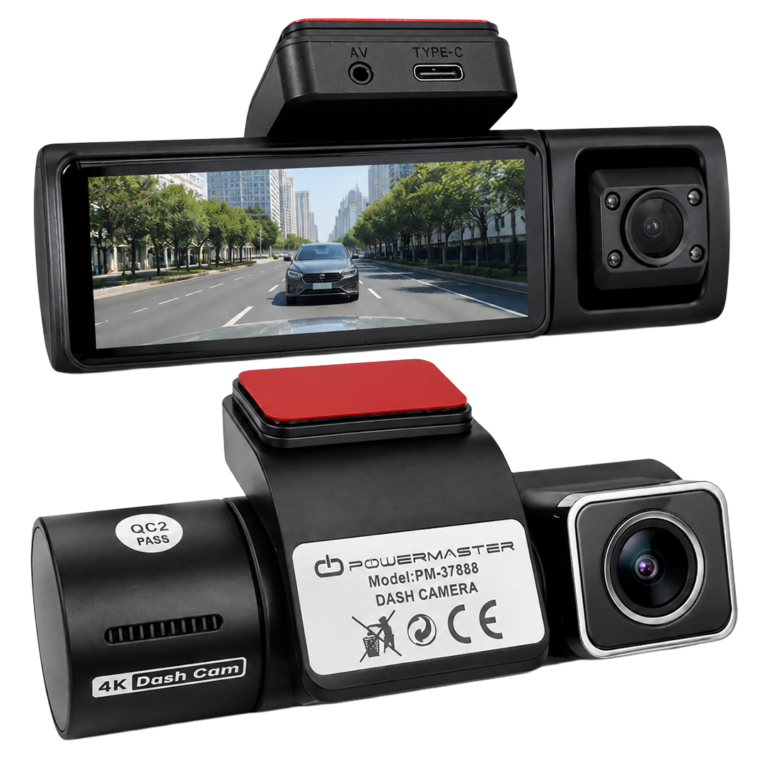 POWERMASTER PM-37888 GPS WİFİ KAYIT DESTEKLİ 4K+1080P ARAÇ KABİN VE YOL KAMERASI (128 GB KART DESTEKLİ)