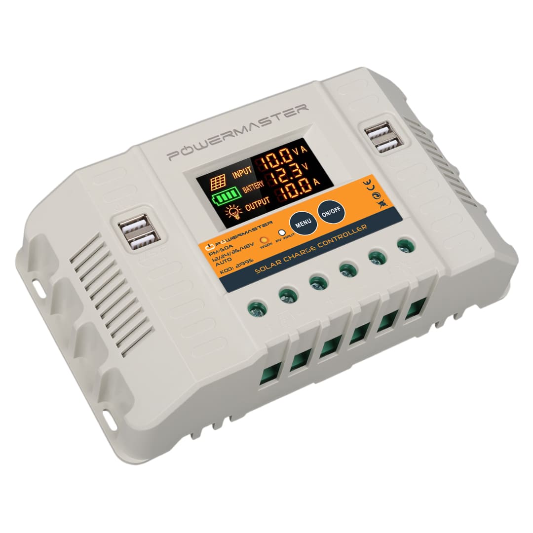 POWERMASTER PM-50A 12V-24V-36V-48V 50 AMPER 4 USB'Lİ DİJİTAL OTOMATİK SOLAR ŞARJ REGÜLATÖRÜ