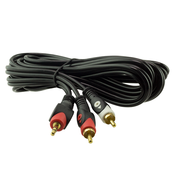 POWERMASTER PM-648 GOLD UÇ 2 RCA ERKEK + 3.5 MM STEREO ERKEK SİYAH 3 METRE ARA KABLO