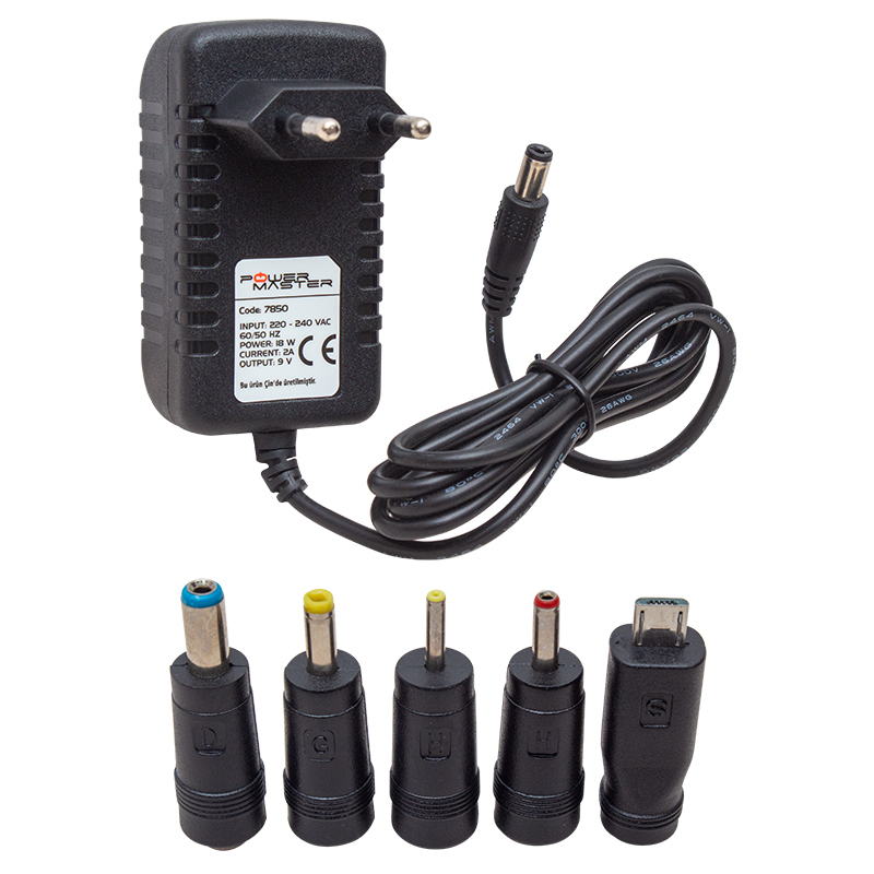 POWERMASTER PM-7850 9 VOLT - 2 AMPER 5 UÇLU UNIVERSAL TABLET ADAPTÖRÜ (MV-2016) VERİLİR