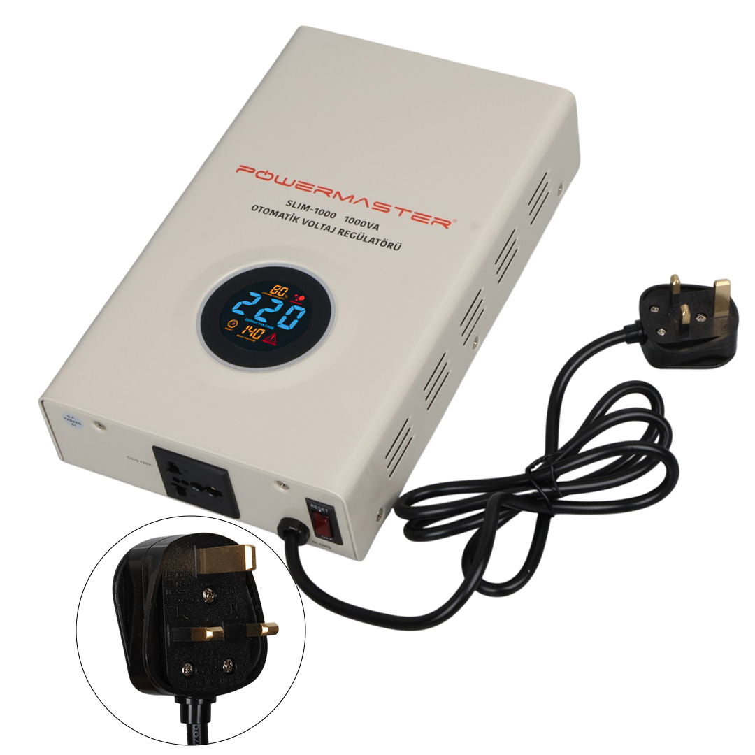 POWERMASTER SLIM-1000 OTOMATİK 1000 WATT KOMBİ VOLTAJ REGÜLATÖRÜ (İNGİLİZ SOKET)