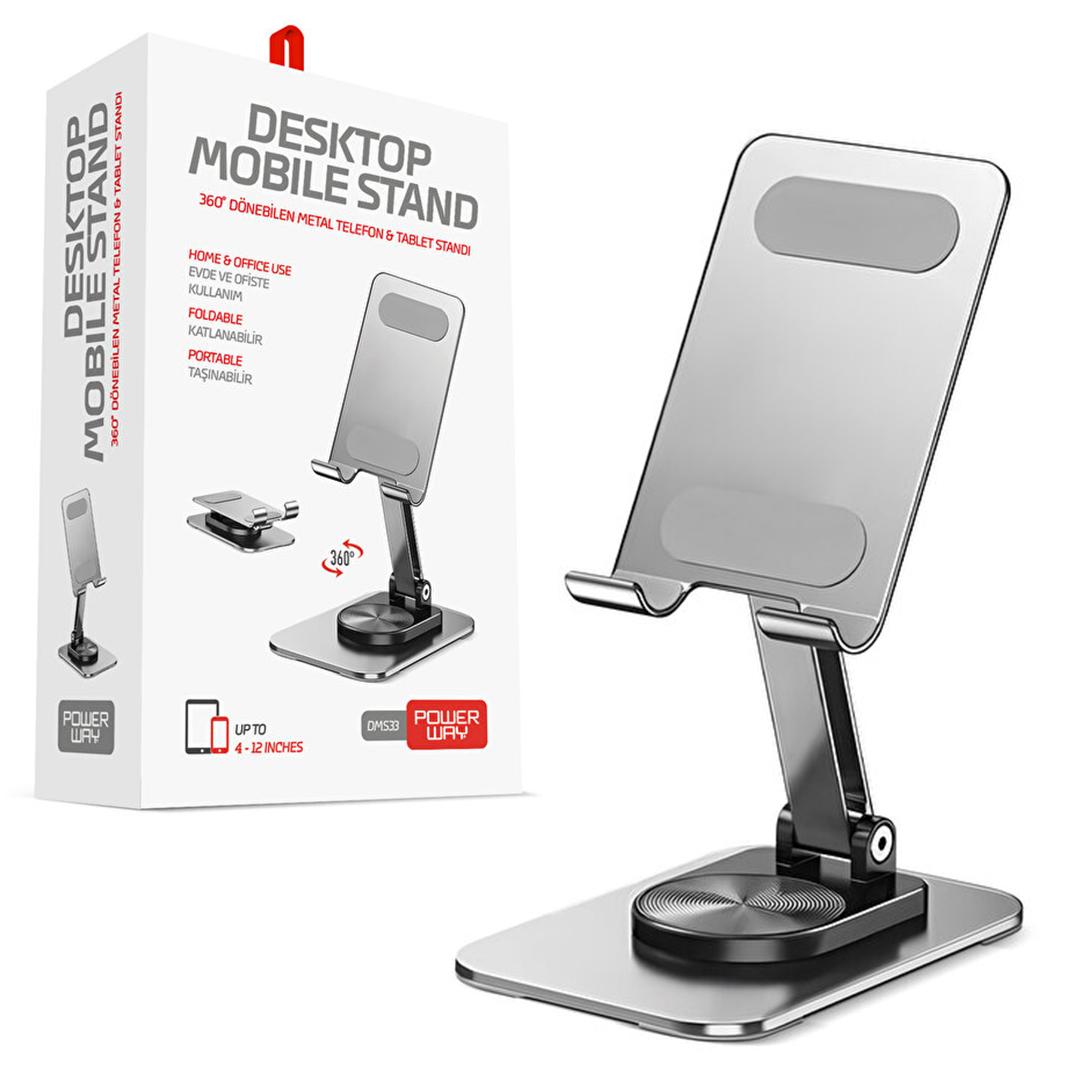 POWERWAY DMS33 FULL METAL GÖVDE 360 DERECE DÖNEBİLEN PROFESYONEL MASAÜSTÜ TELEFON STANDI