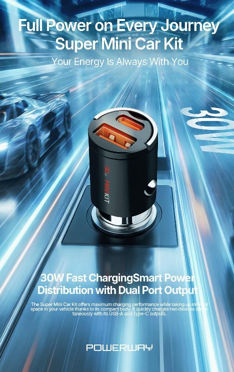 POWERWAY PD30W 30 WATT USB+TYPE-CE MİNİ ARAÇ ŞARJ BAŞLIĞI SUPER MINI CAR KİT