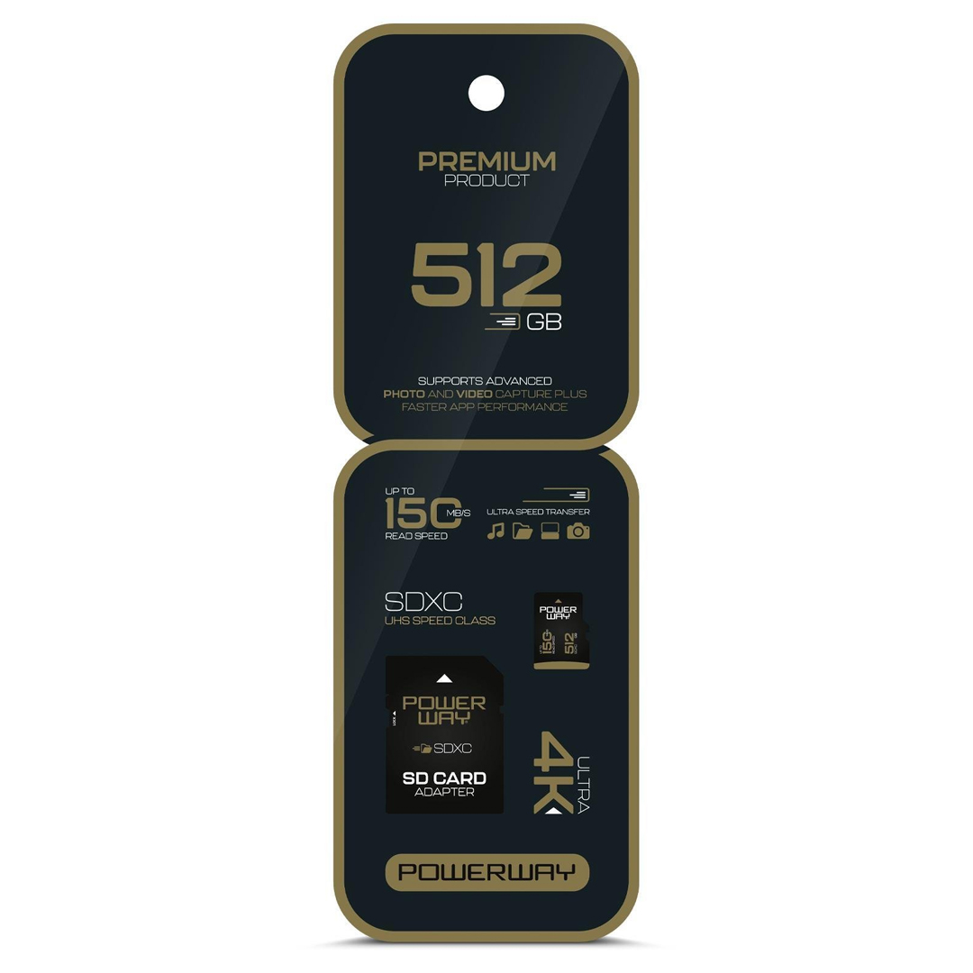 POWERWAY PREMIUM 512 GB 150MB/S ULTRA HIZLI 4K DESTEKLİ SDXC HAFIZA KARTI