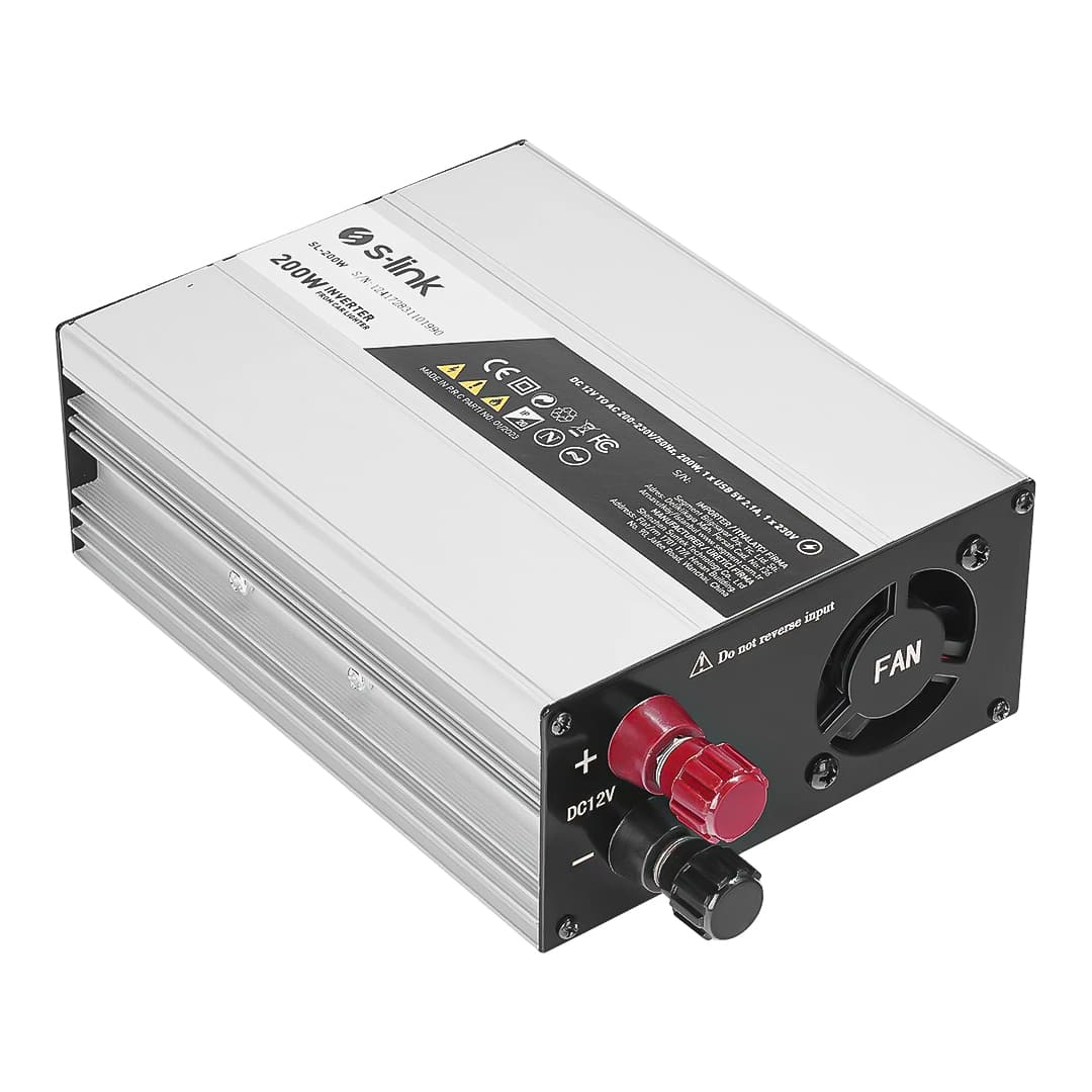 S-LİNK SL-200W-12 200 WATT DC 12V - AC 230V ANAHTARLI TEK USB PORTLU ÇAKMAKTAN POWER INVERTER