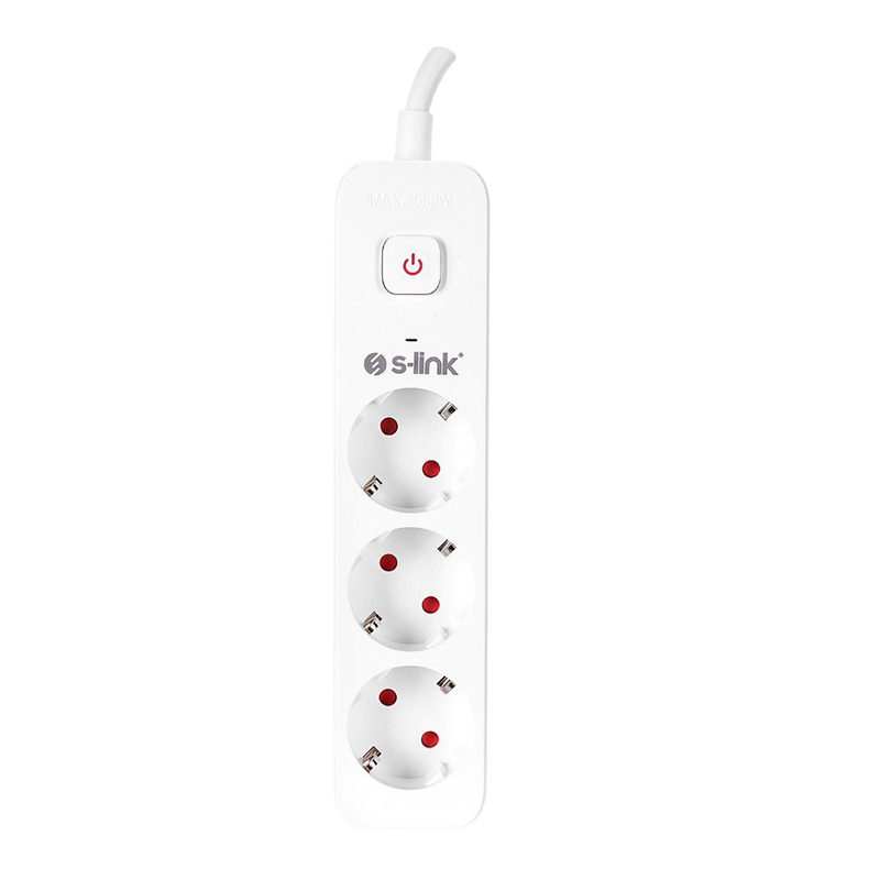 S-LINK SPG301S 3'LÜ 1.5 METRE KABLOLU 750 JOULE 3X1.5 MM ANAHTARLI AKIM KORUMALI PRİZ