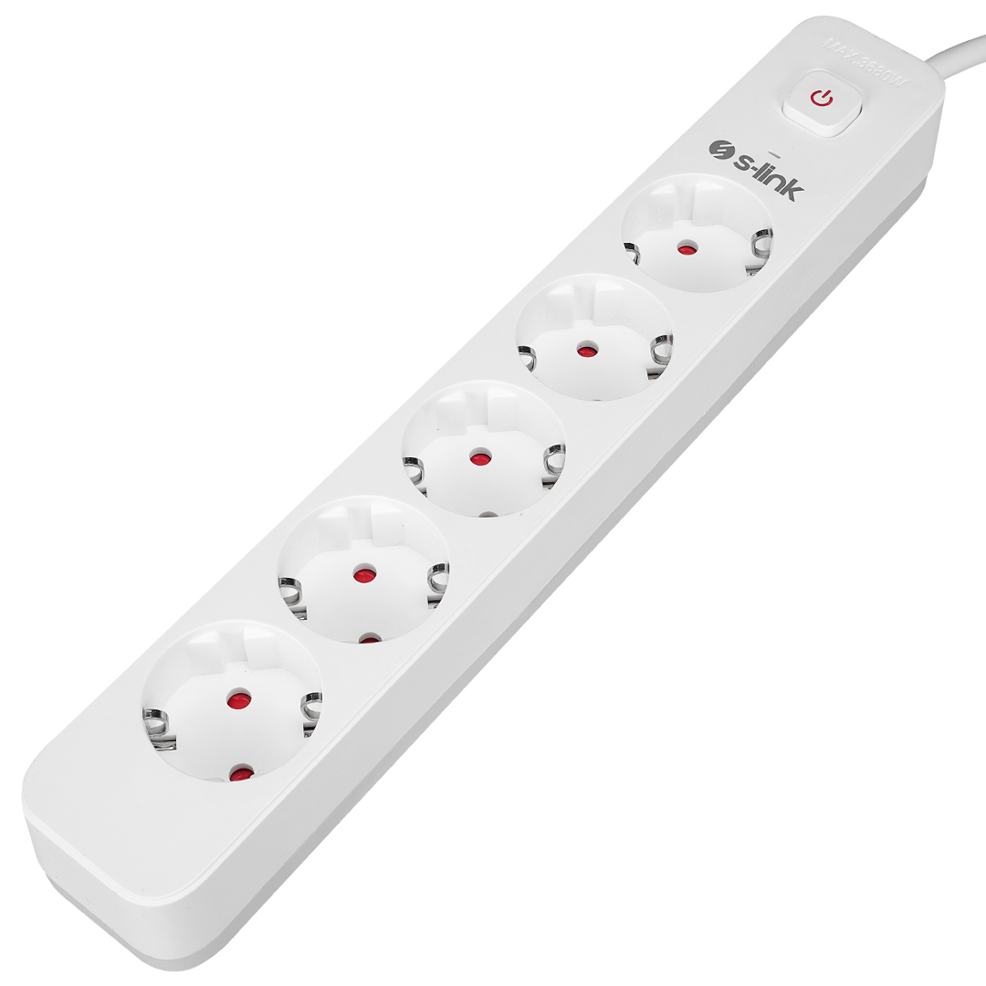 S-LINK SPG501S 5'Lİ 1.5 METRE KABLOLU 750 JOULE 1.5 MM ANAHTARLI AKIM KORUMALI PRİZ