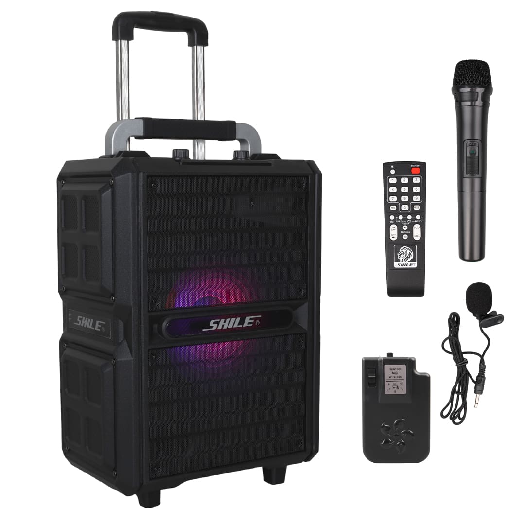 SHİLE SL-2017 50 WATT TAŞINABİLİR SEYYAR HOPARLÖR KABLOSUZ EL + YAKA MİKROFONLU USB+SD+BT KUMANDALI