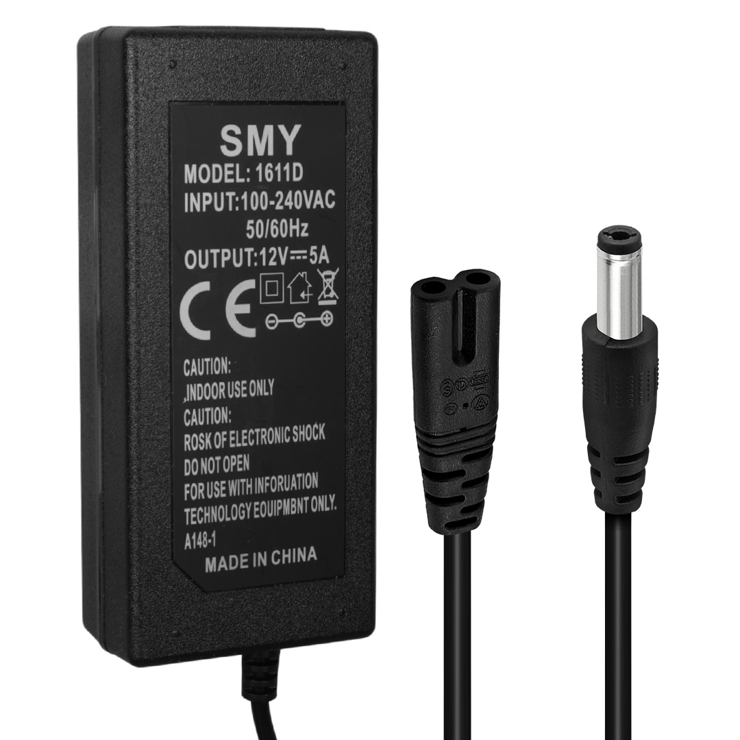 SMY 1611D 12 VOLT 5 AMPER 5.5X2.5MM UÇLU PLASTİK KASA MASAÜSTÜ ADAPTÖR