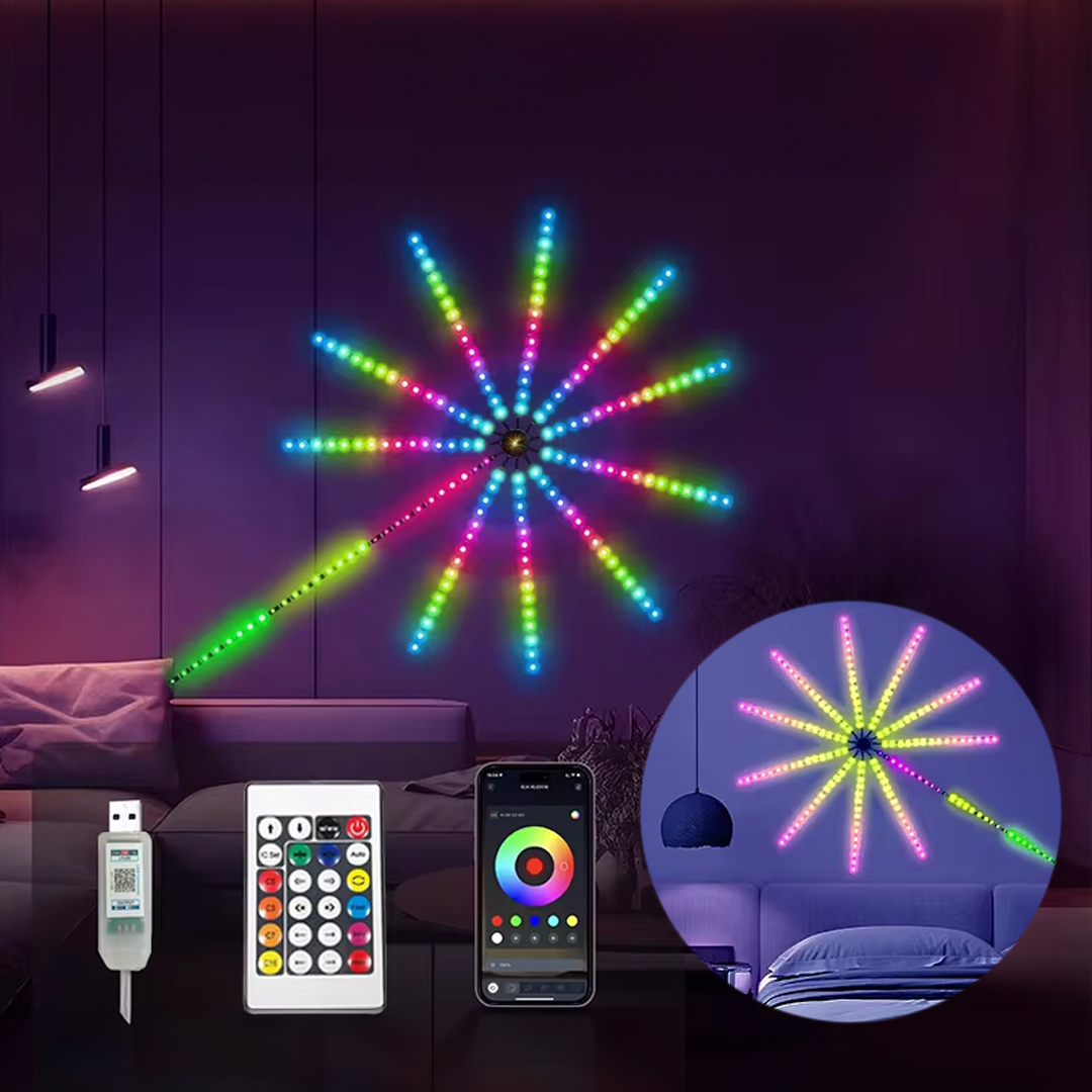SUNUP SN-22231 BLUETOOTH HAVAİ FİŞEK LED SETİ SESE DUYARLI RGB RENGİ AKILLI ŞERİT IŞIK 200+ EFEKTLİ ODA AYDINLATMA