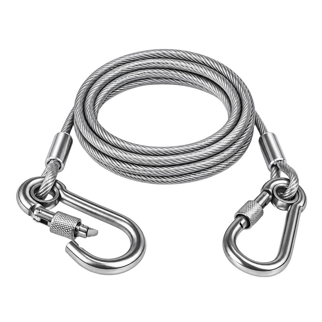SUNUP SN-38106 2 METRE ÇELİK KÖPEK BAĞLAMA HALATI KİLİTLİ KARABİNA PVC KAPLAMALI