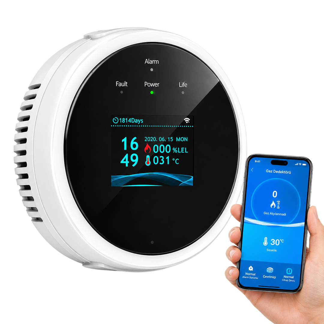 SUNUP SN-38805 Wİ-Fİ AKILLI DOĞAL GAZ VE SICAKLIK EV TİPİ KAÇAK DEDEKTÖRÜ TFT EKRANLI
