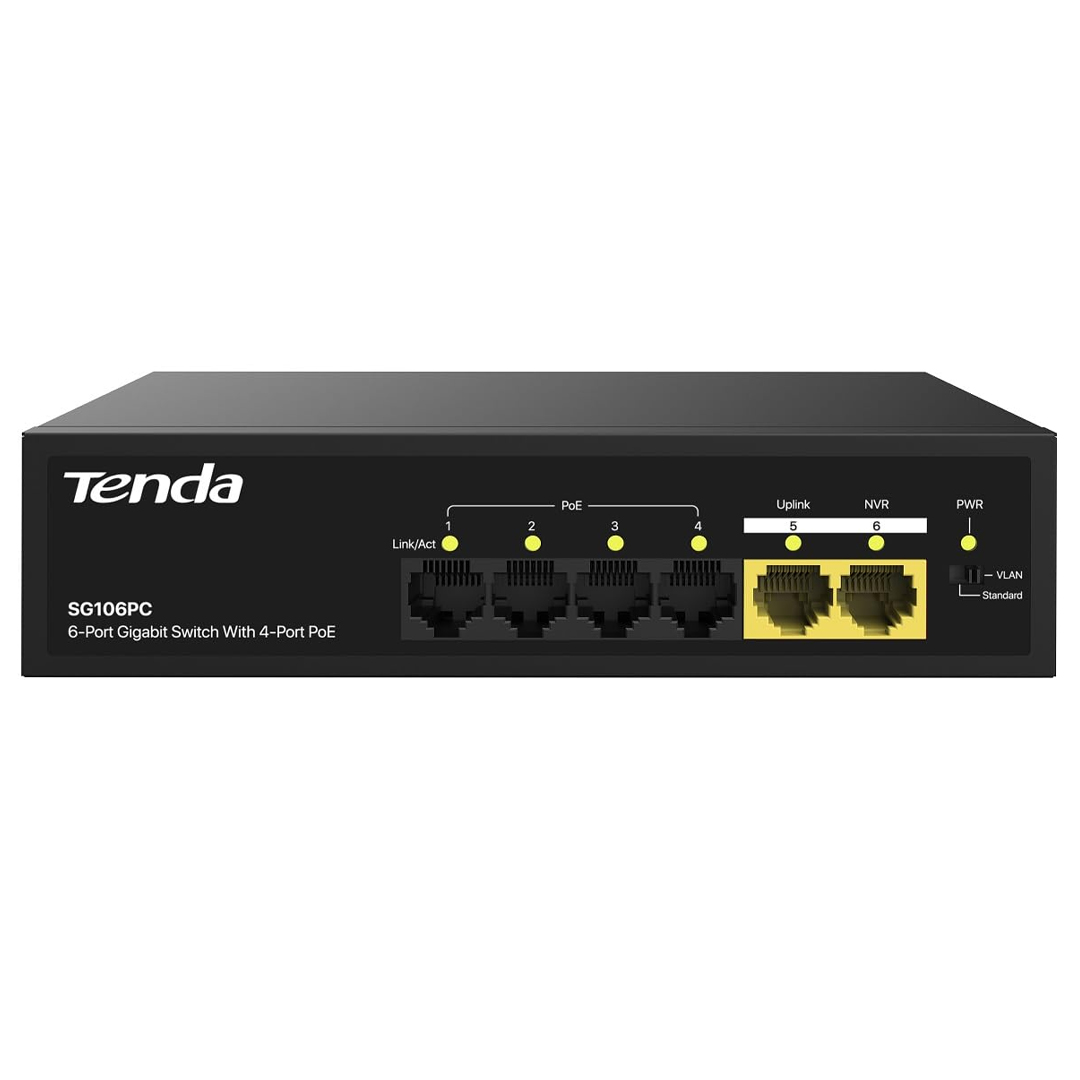 TENDA S106PC 6-PORTLU 10/100 MBPS LİTE POE SWİTCH (4 PORT POE DESTEKLİ 55W TOPLAM GÜÇ)