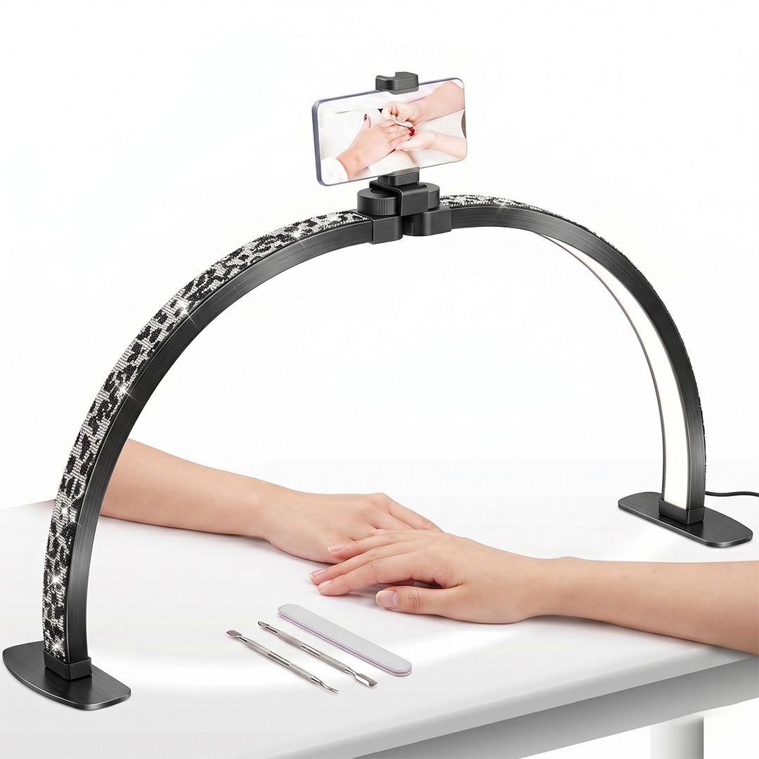 TRLED F-550A 55CM ZEBRA ELMAS DESENLI YARIM AY PROTEZ TIRNAK VE GÜZELLIK UZMANI MASA LAMBASI