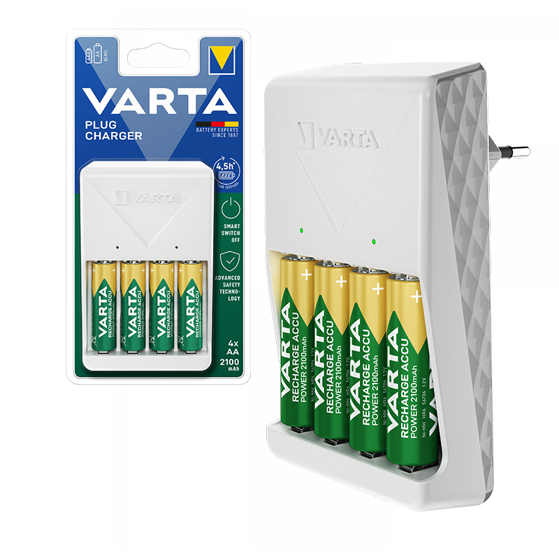 VARTA PLUG CHARGER 4 ADET X AA 2100 MAH PİLLİ BEYAZ PLUG PİL ŞARJ CİHAZI